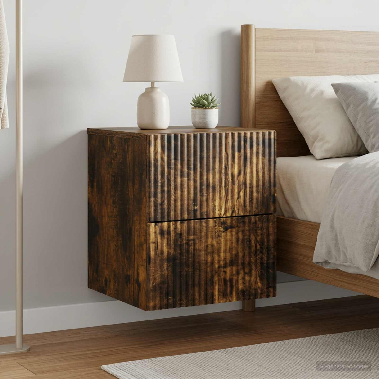 vidaXL Wandmontierter Nachttisch 2 pcs Geräucherte Eiche Holzwerkstoff