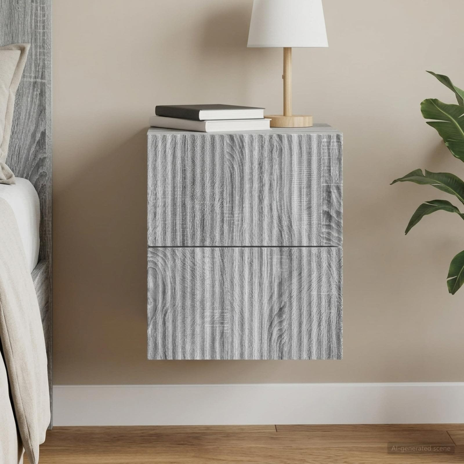 vidaXL Wandmontierter Nachttisch Graues Sonoma 33 x 34,5 x 40 cm