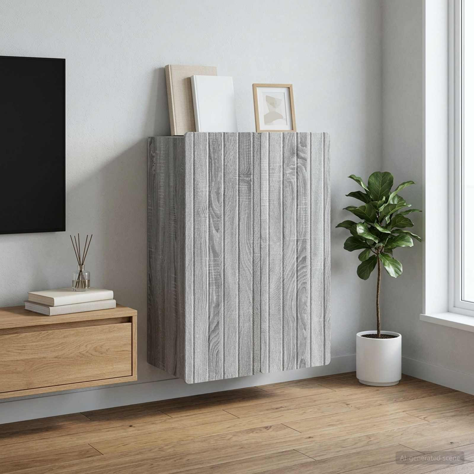 vidaXL Wandschrank Grau Sonoma 66 x 34,5 x 92 cm Holzwerkstoff