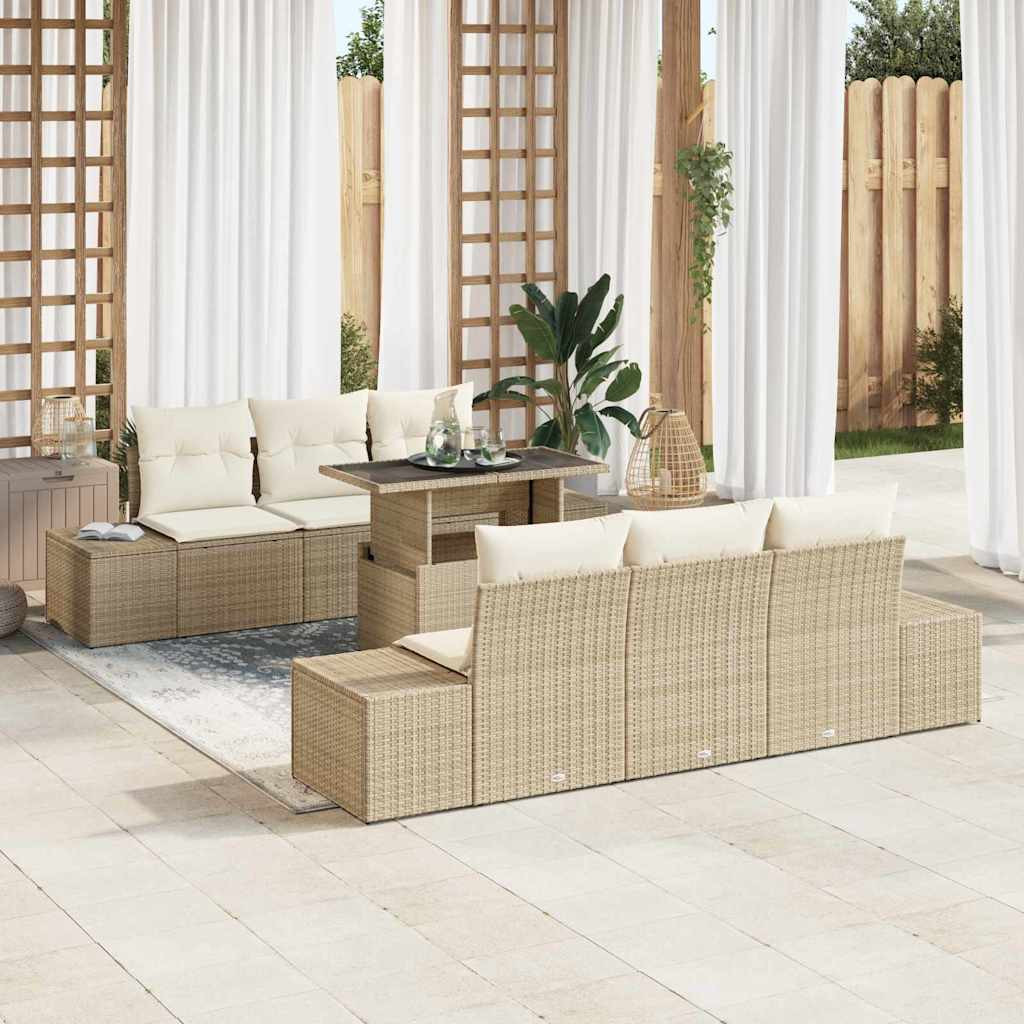 vidaXL Sofa Set mit Kissen 7 pcs Beige und Creme Poly-Rattan