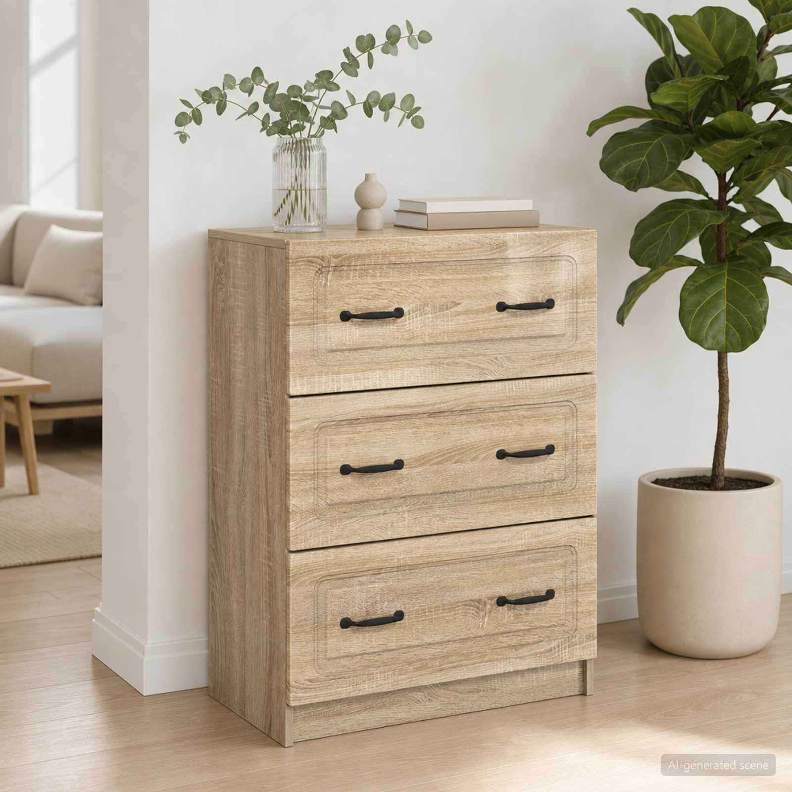 vidaXL Schubladenschrank Sonoma-Eiche 66 x 34,5 x 87 cm Holzwerkstoff