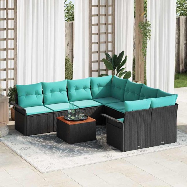vidaXL Gartensofa-set mit Kissen 9 pcs Schwarz Poly-Rattan