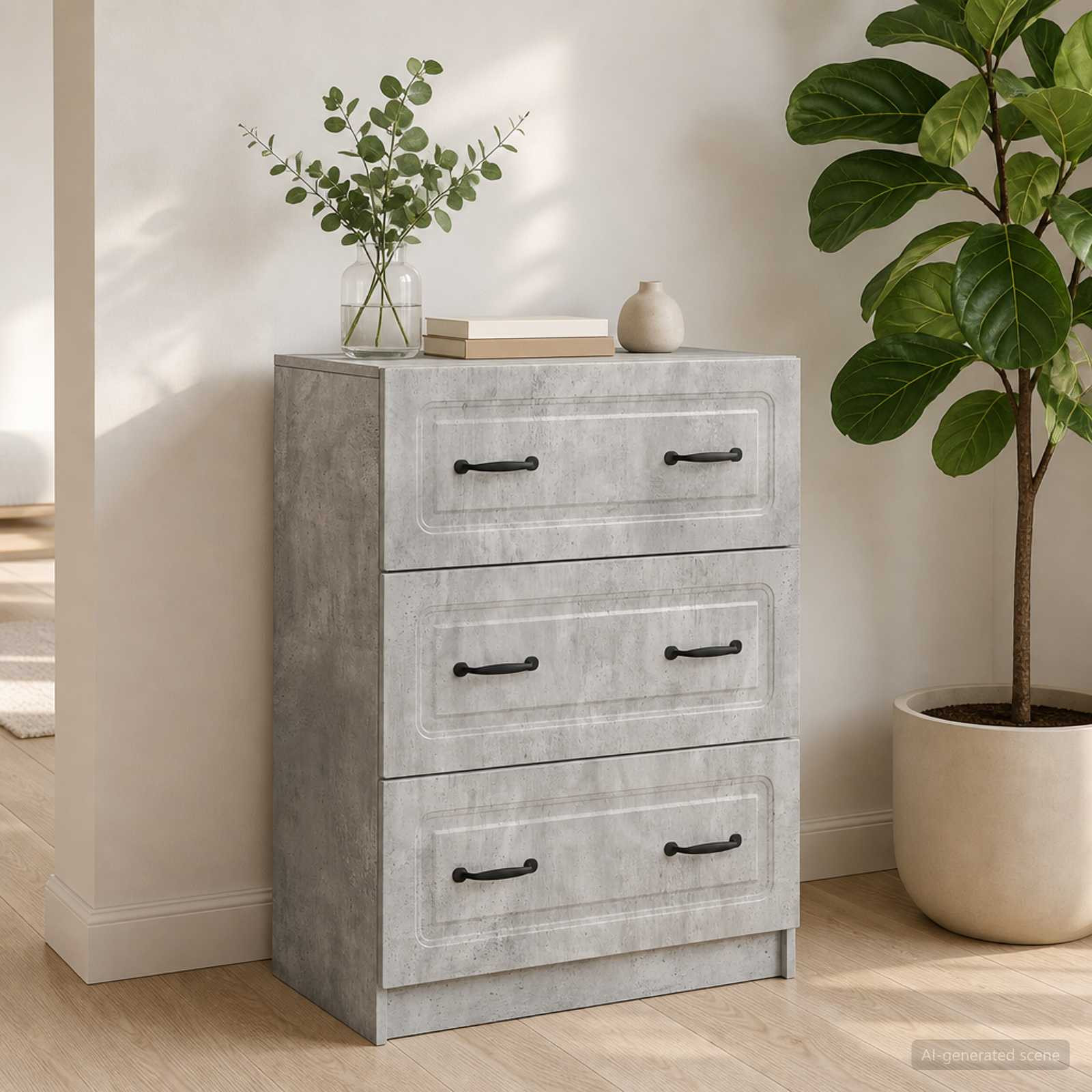 vidaXL Schubladenschrank Betongrau 66 x 34,5 x 87 cm Holzwerkstoff