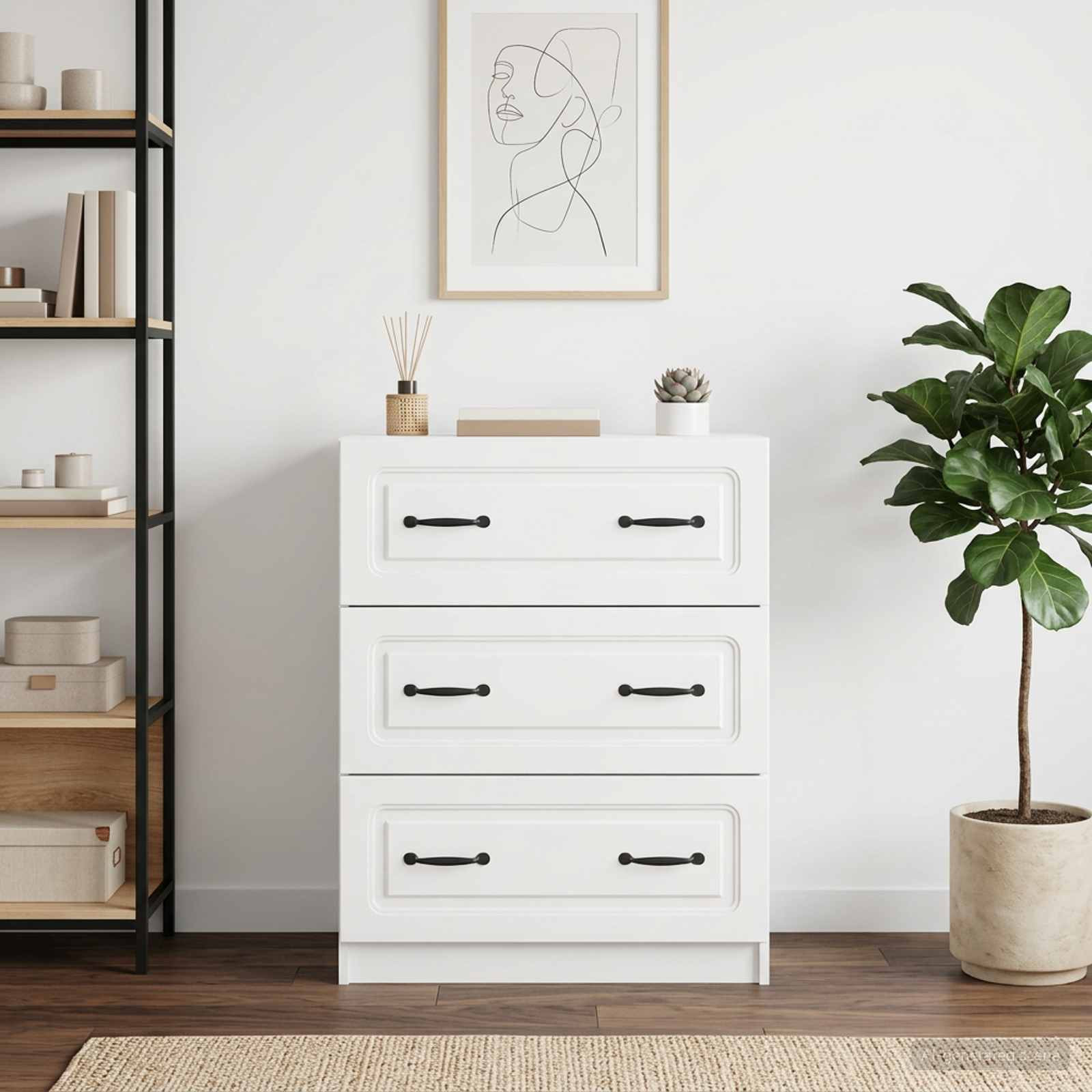 vidaXL Schubladenschrank Hochglanz Weiß 66 x 34,5 x 87 cm