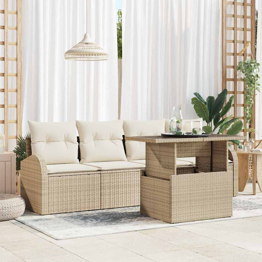 vidaXL Gartensofa-set mit Kissen 5 pcs Beige Poly-Rattan