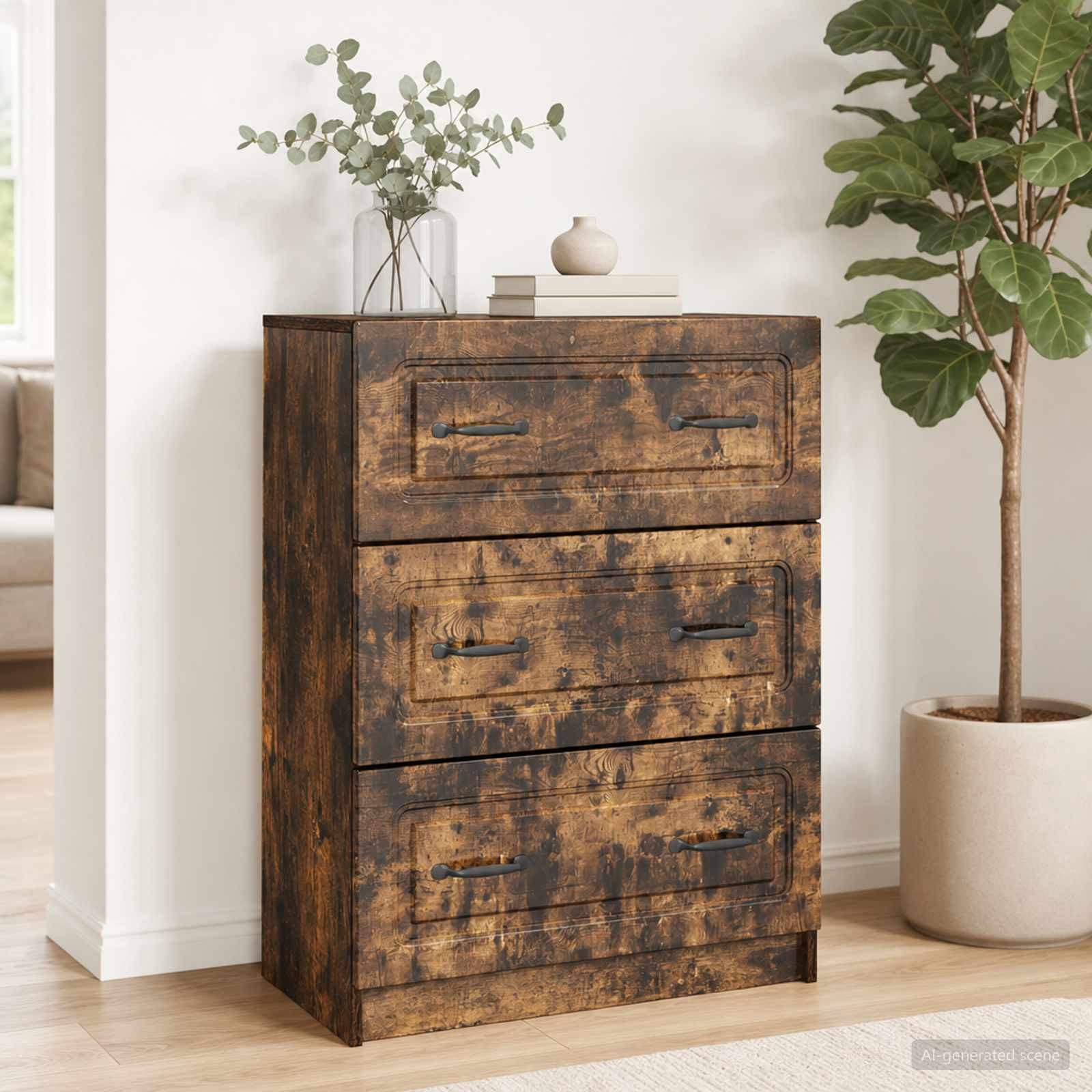 vidaXL Schubladenschrank Geräucherte Eiche 66 x 34,5 x 87 cm