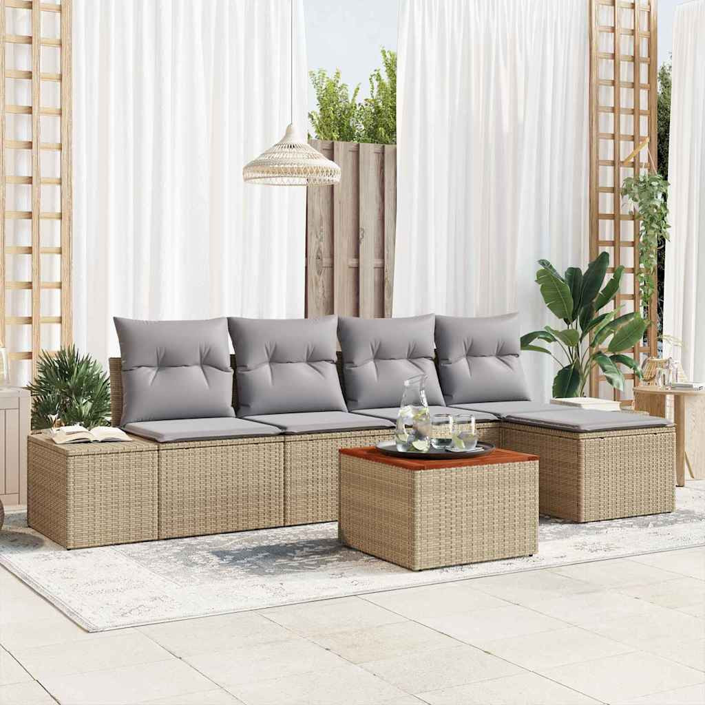 vidaXL Gartensofa-set mit Kissen 6 pcs Beige Poly-Rattan