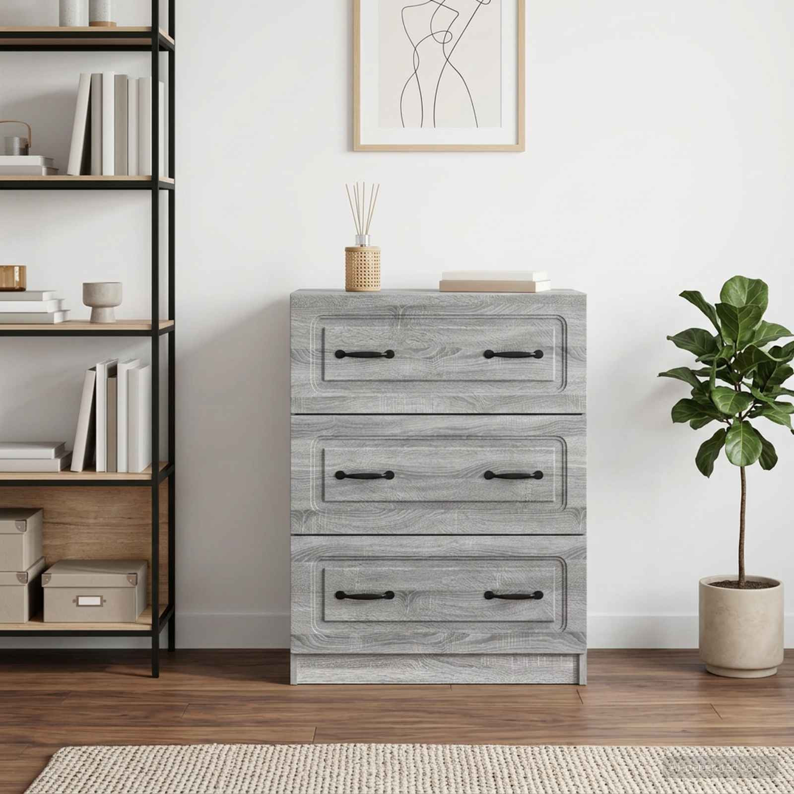 vidaXL Schubladenschrank Graues Sonoma 66 x 34,5 x 87 cm Holzwerkstoff
