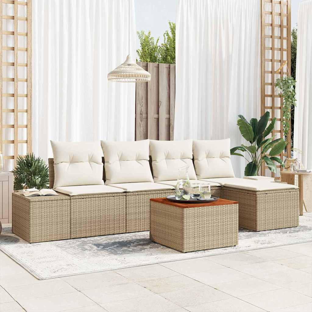 vidaXL Gartensofa-set mit Kissen 6 pcs Beige Poly-Rattan