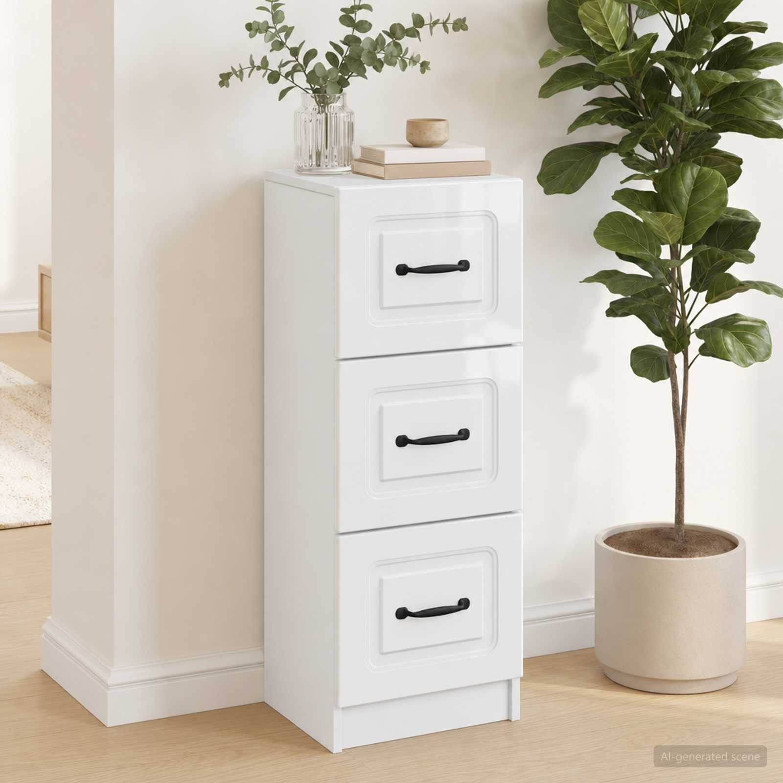 vidaXL Schubladenschrank Hochglanz Weiß 33 x 34,5 x 87 cm