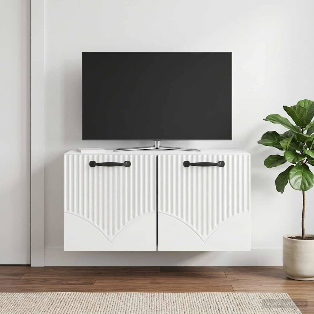 vidaXL Wandmontierter TV-Schrank Hochglanz Weiß 59,5 x 31 x 30 cm