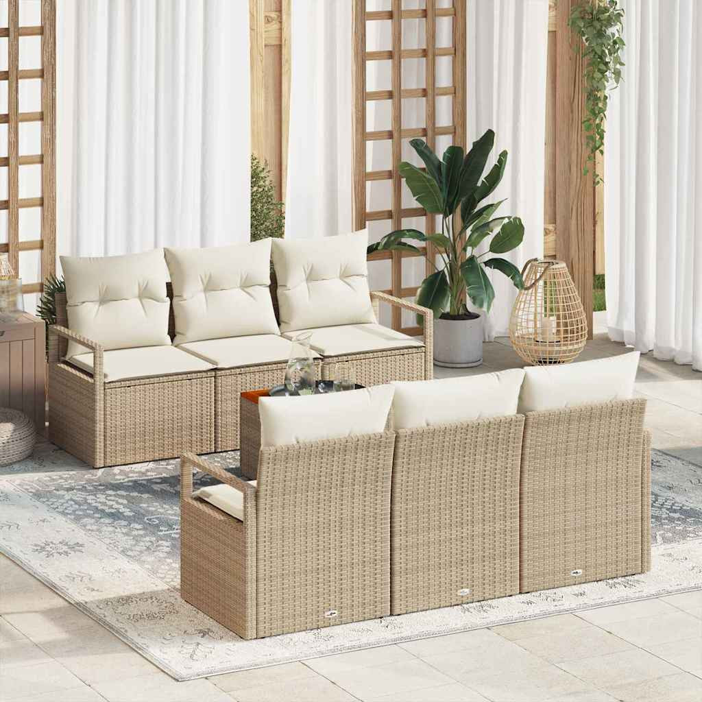 vidaXL Gartensofa-set mit Kissen 7 pcs Beige Poly-Rattan