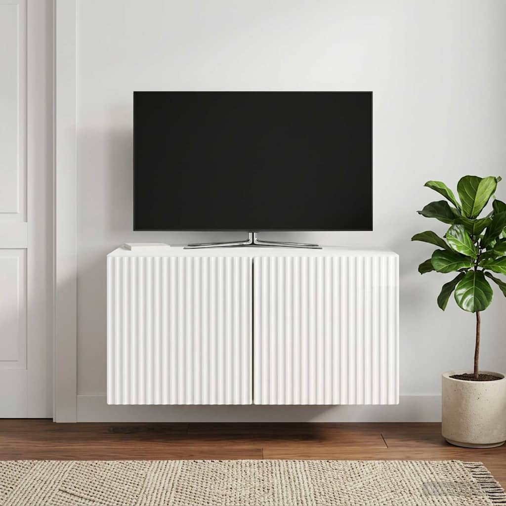 vidaXL Wandmontierter TV-Schrank Hochglanz Weiß 59,5 x 41 x 30 cm