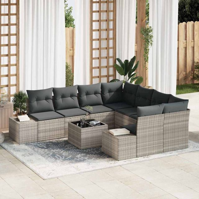 vidaXL Sofa Set mit Kissen 9 pcs Hellgrau Poly Rattan