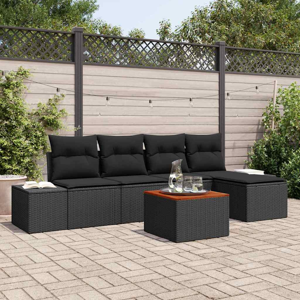 vidaXL Gartensofa-set mit Kissen 6 pcs Schwarz Poly-Rattan