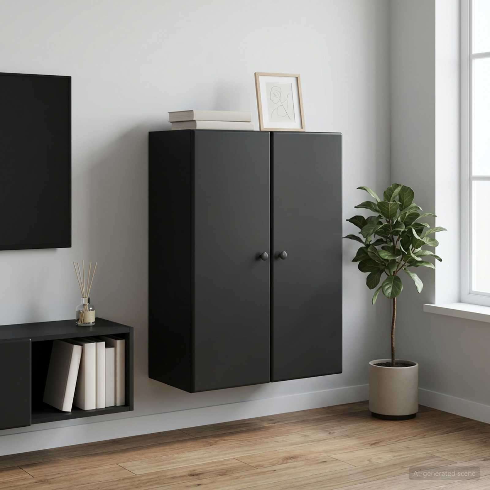 vidaXL Wandschrank Schwarz 66 x 34,5 x 90 cm Holzwerkstoff