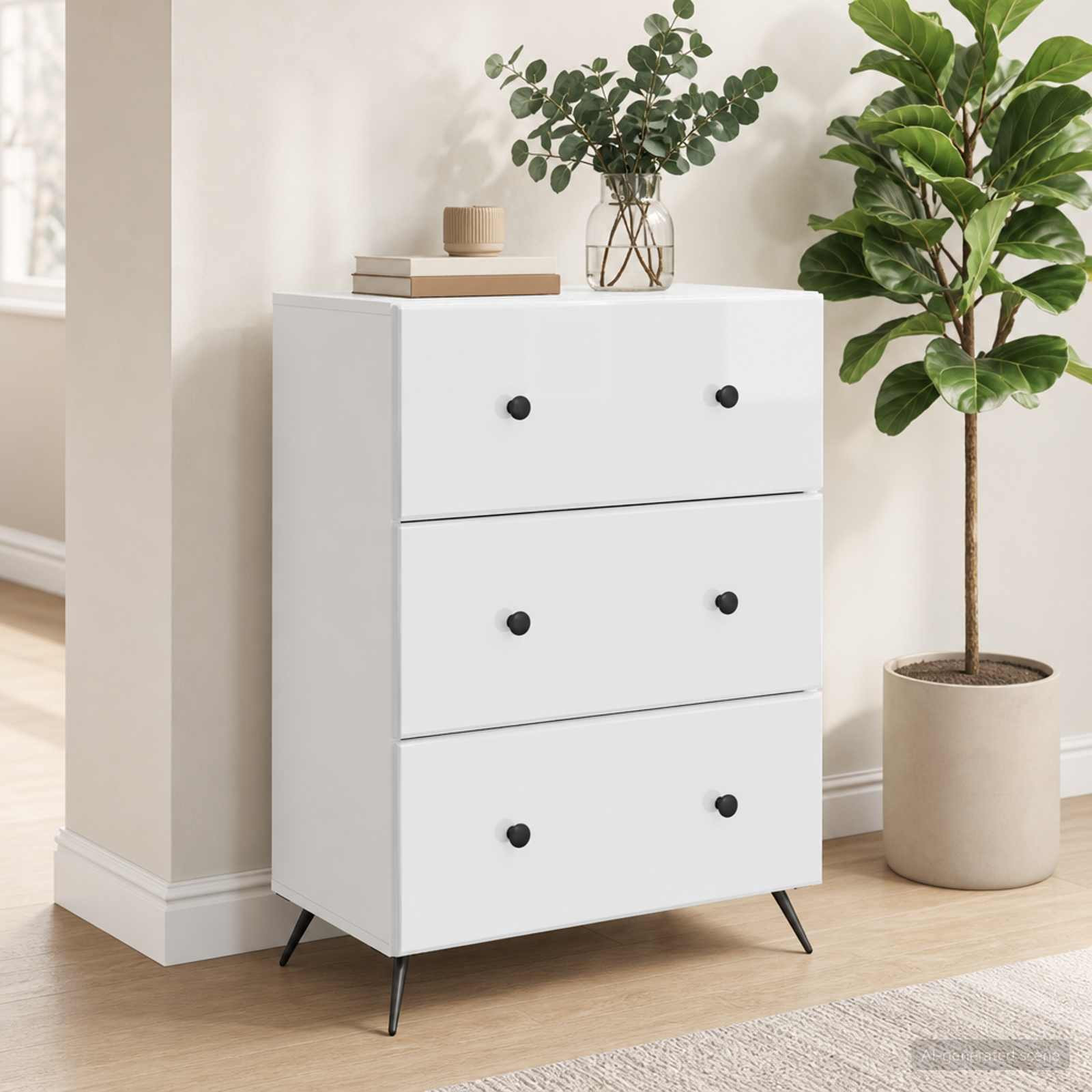 vidaXL Schubladenschrank Hochglanz Weiß 66 x 34,5 x 90 cm