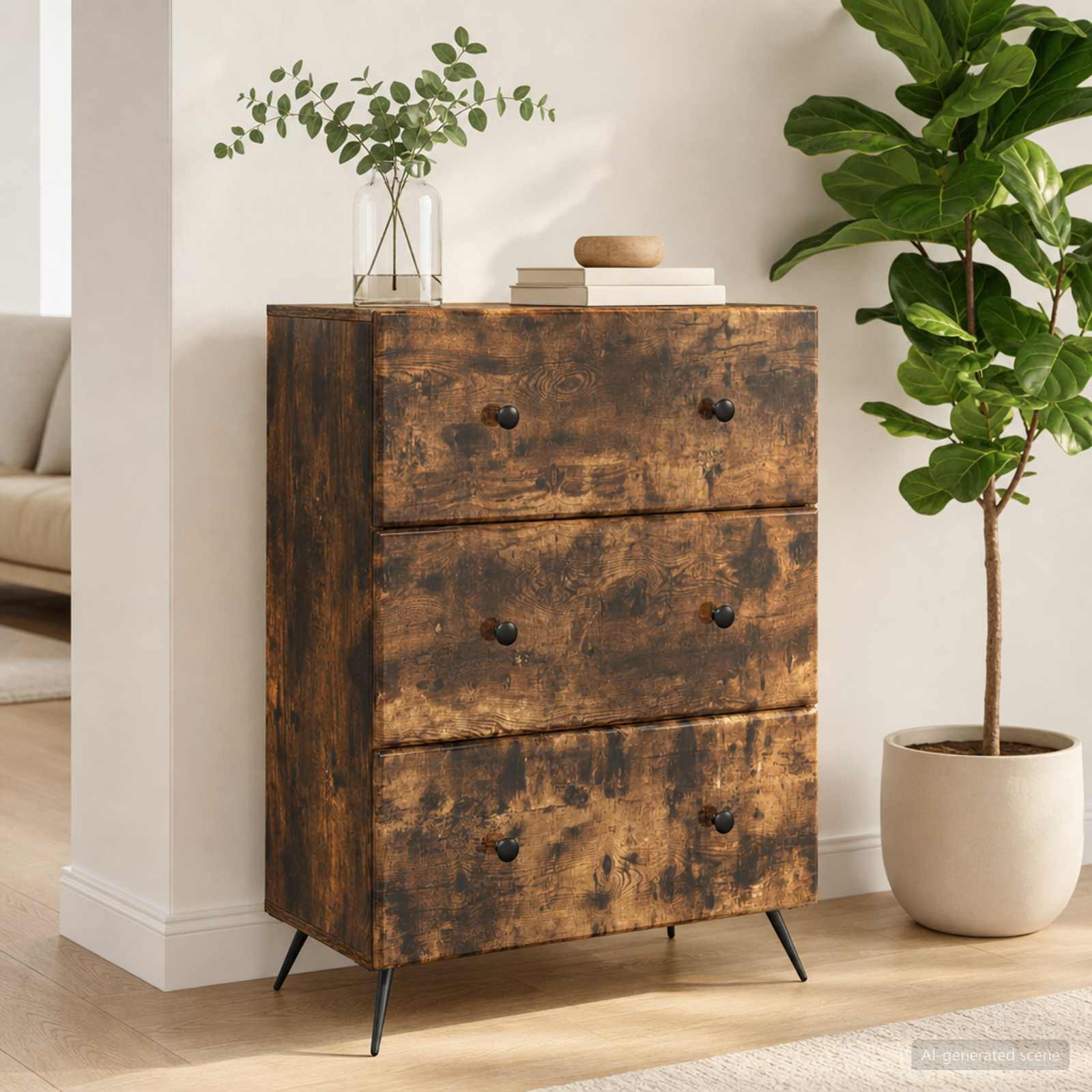 vidaXL Schubladenschrank Geräucherte Eiche 66 x 34,5 x 90 cm