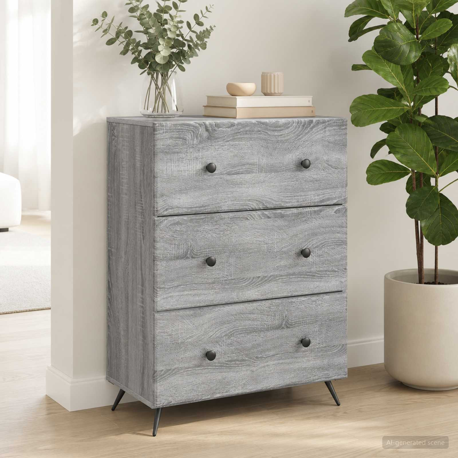vidaXL Schubladenschrank Graues Sonoma 66 x 34,5 x 90 cm Holzwerkstoff