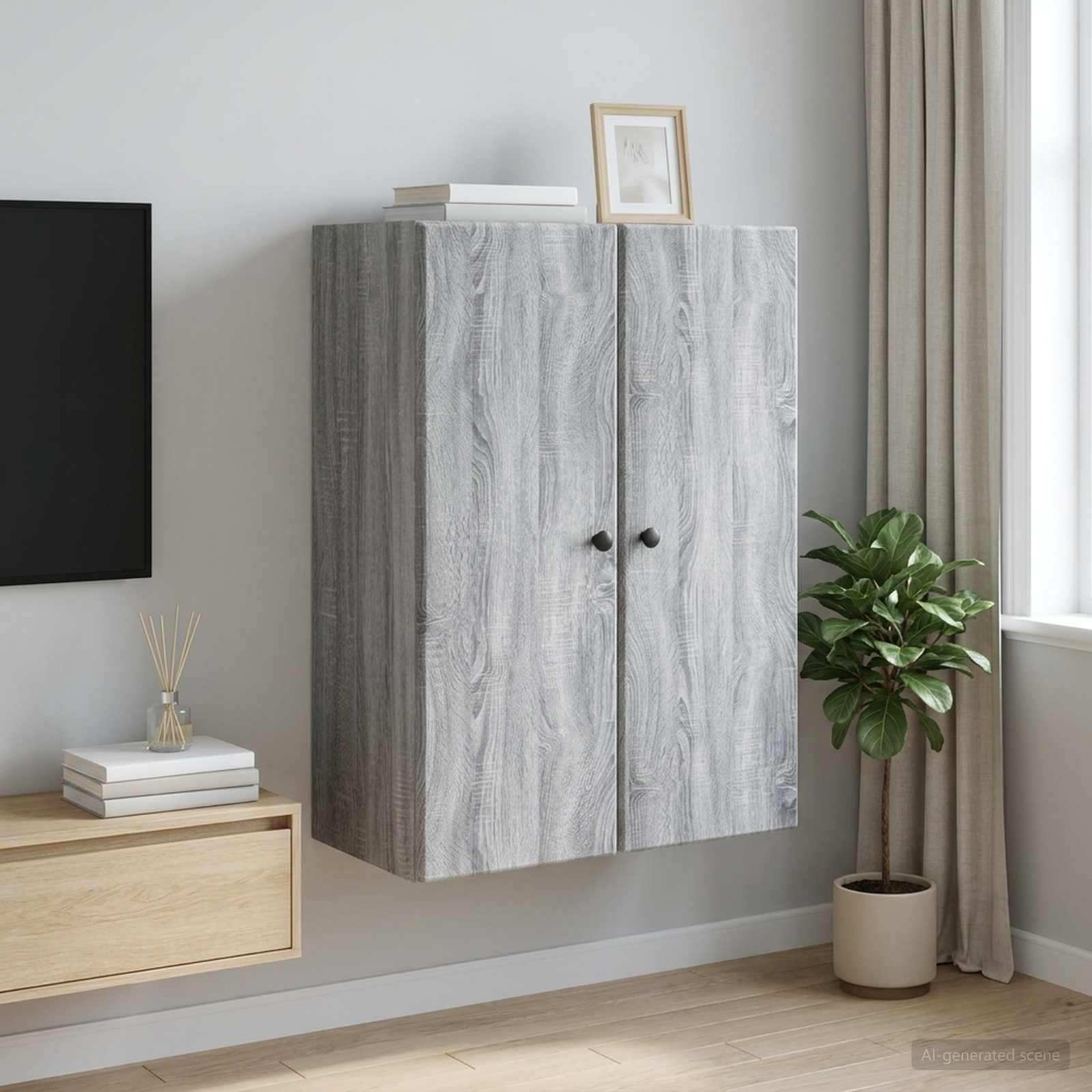 vidaXL Wandschrank Grau Sonoma 66 x 34,5 x 90 cm Holzwerkstoff