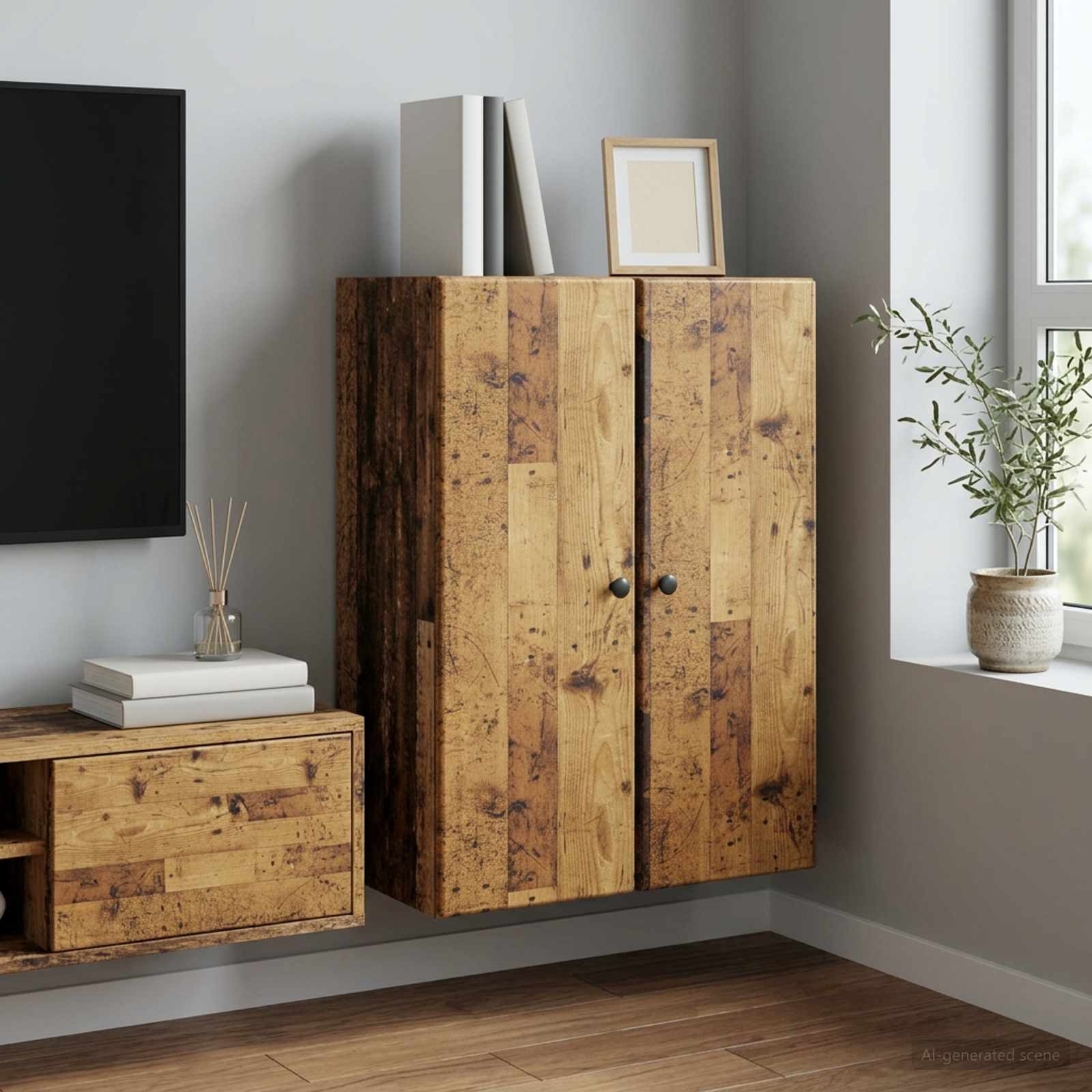 vidaXL Wandschrank Altholz 66 x 34,5 x 90 cm Holzwerkstoff