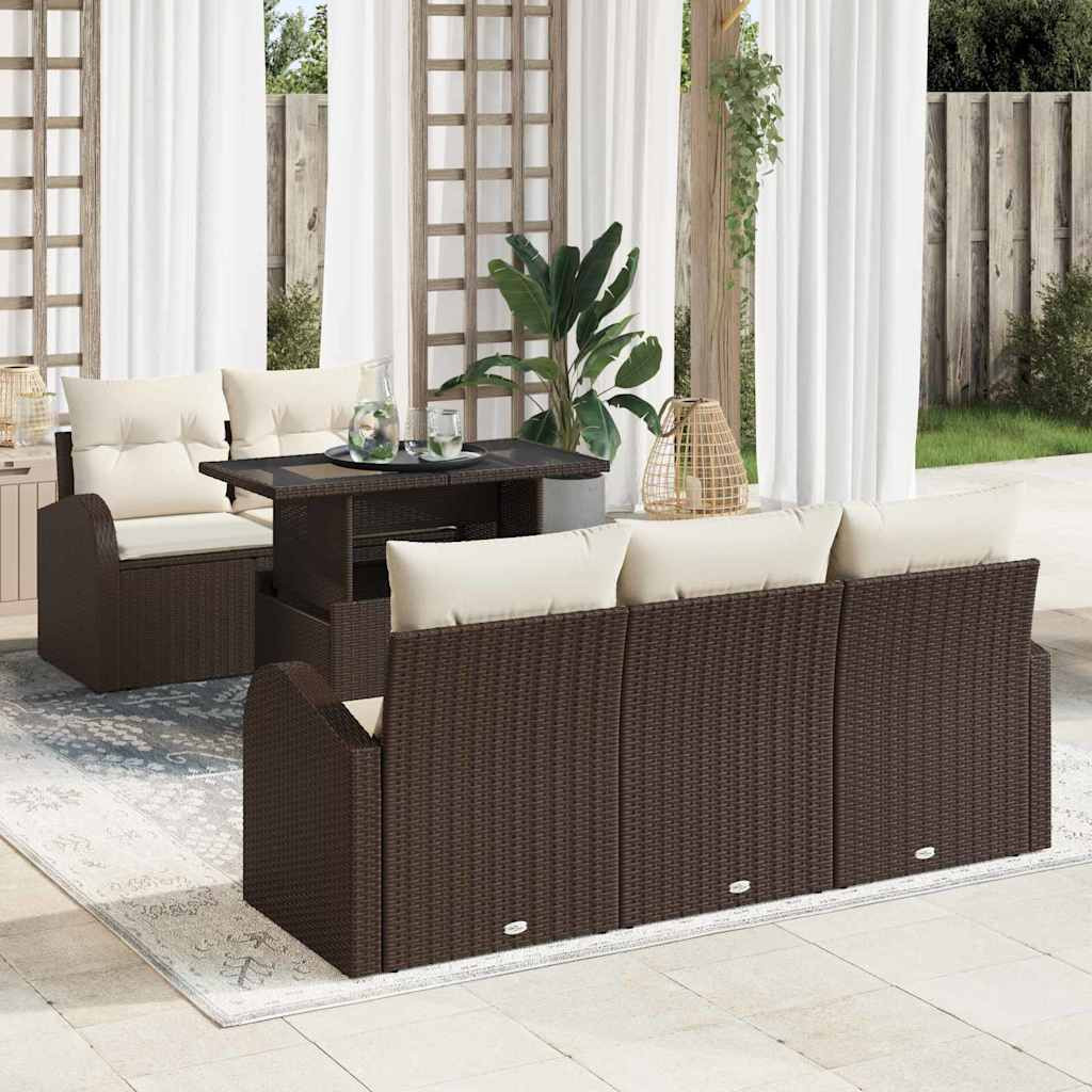 vidaXL Gartensofa-set mit Kissen 6 pcs Braun Poly Rattan