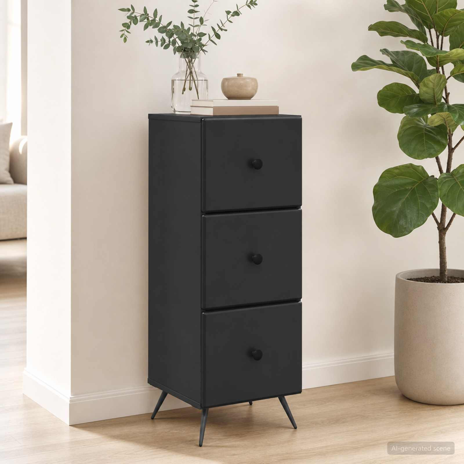 vidaXL Schubladenschrank Schwarz 33 x 34,5 x 90 cm Holzwerkstoff