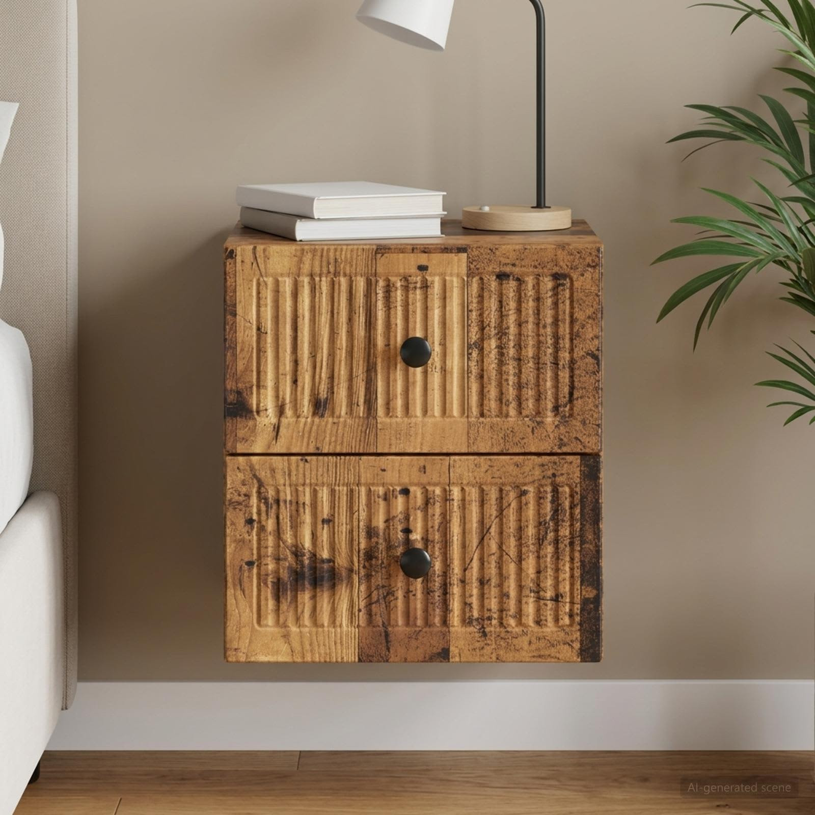 vidaXL Wandmontierter Nachttisch Altholz 33 x 34,5 x 40 cm