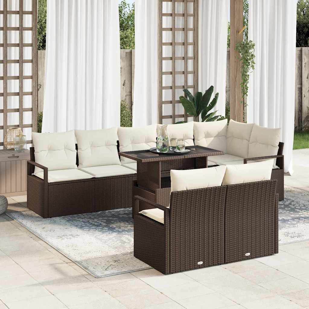 vidaXL Garten-Sofa-Set mit Kissen 9 pcs Braun und Creme Poly-Rattan