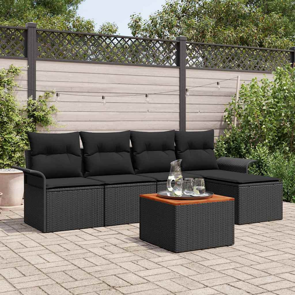 vidaXL Gartensofa-set mit Kissen 6 pcs Schwarz Poly-Rattan