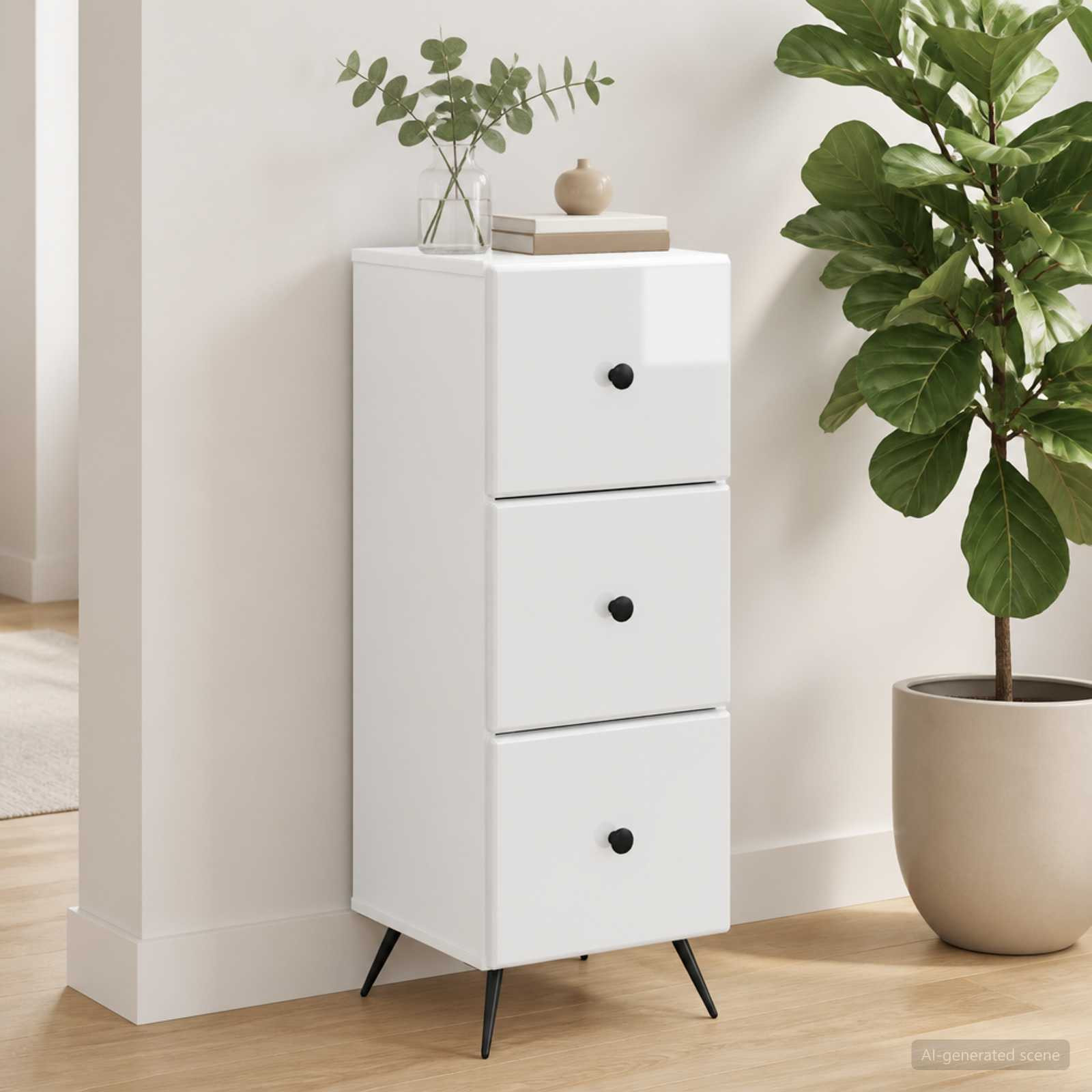 vidaXL Schubladenschrank Hochglanz Weiß 33 x 34,5 x 90 cm