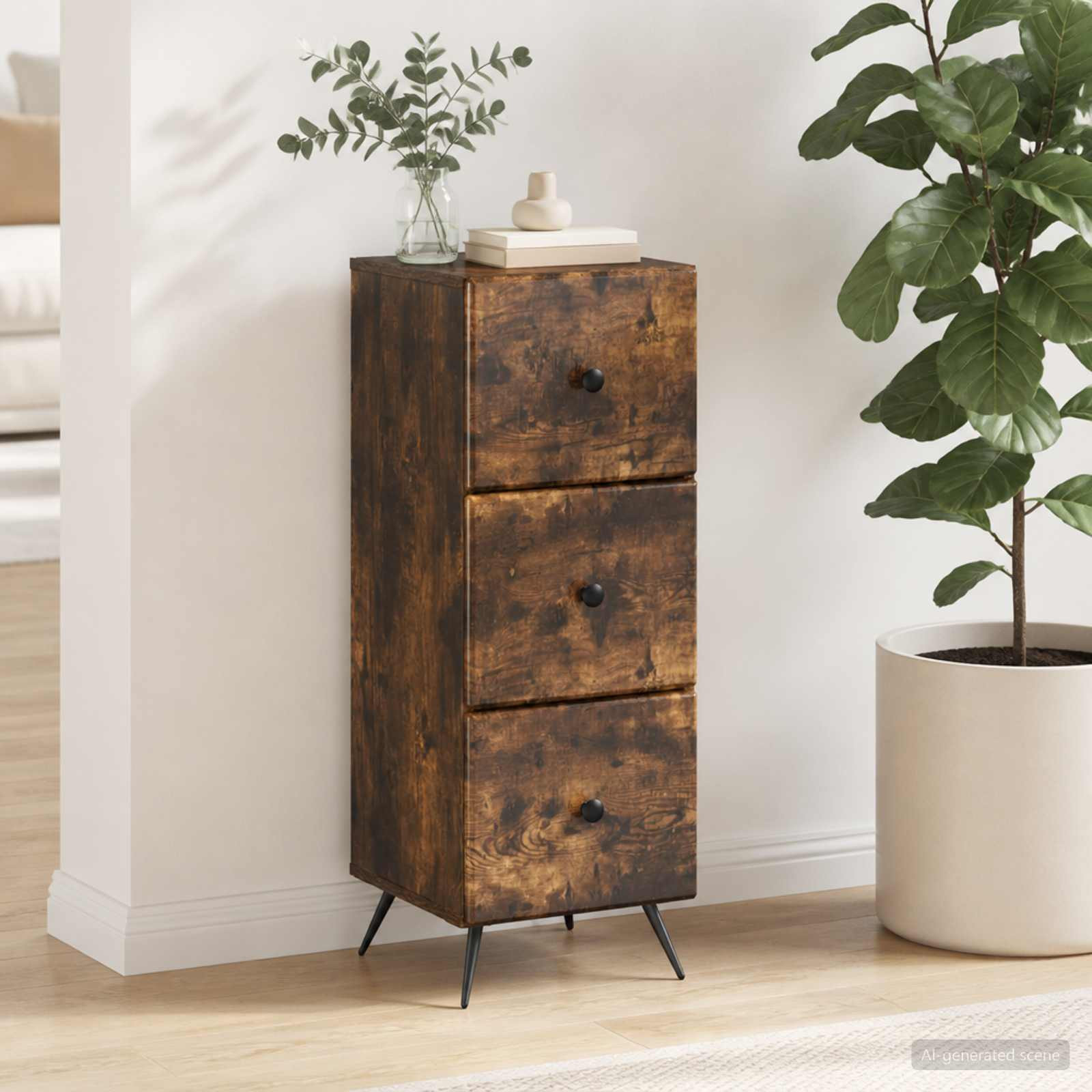 vidaXL Schubladenschrank Geräucherte Eiche 33 x 34,5 x 90 cm