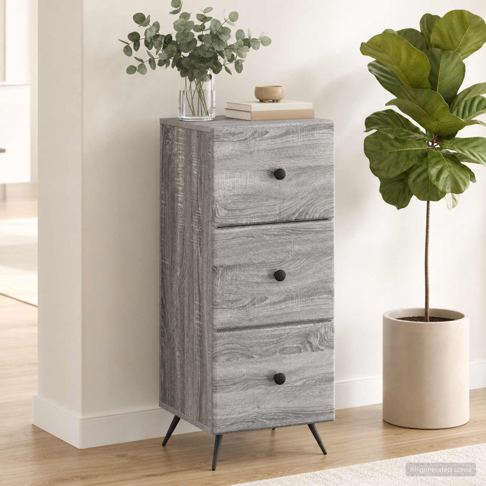 vidaXL Schubladenschrank Graues Sonoma 33 x 34,5 x 90 cm Holzwerkstoff