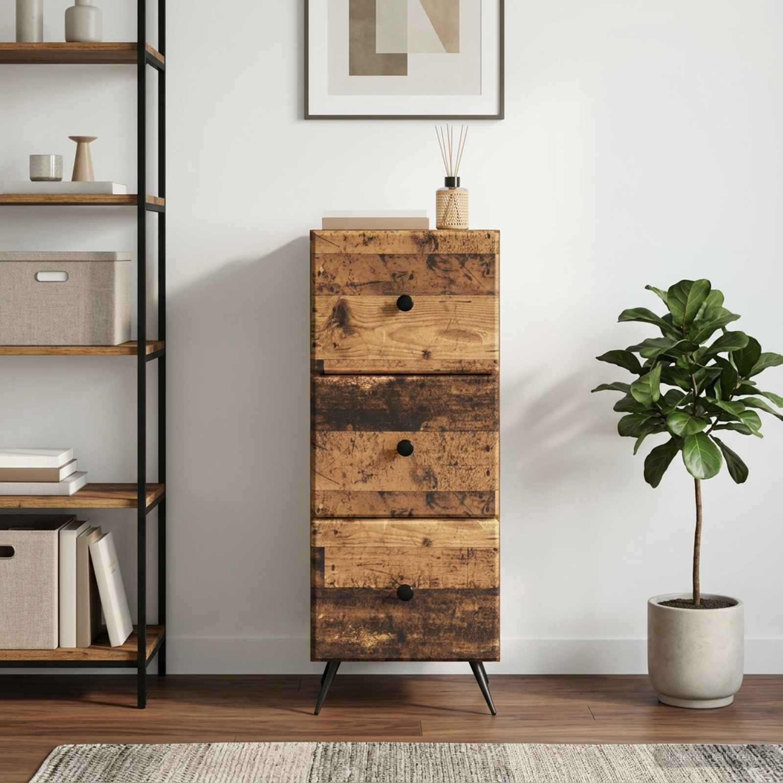 vidaXL Schubladenschrank Altholz 33 x 34,5 x 90 cm Holzwerkstoff