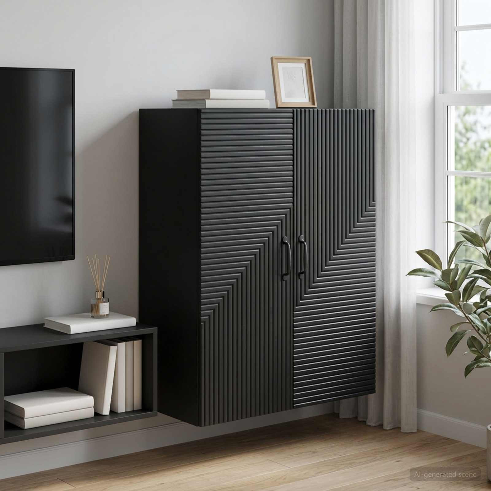 vidaXL Wandschrank Schwarz 66 x 34,5 x 90 cm Holzwerkstoff