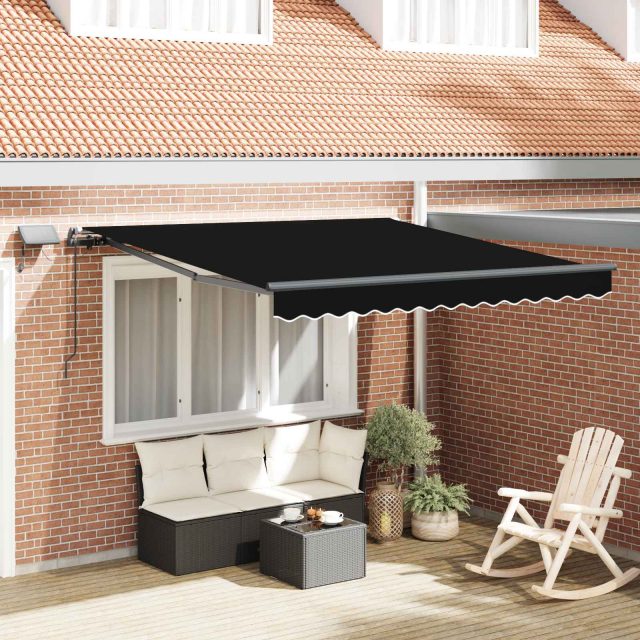 vidaXL Ausziehbare Markise Schwarz 350 x 250 cm Stoff und Aluminium