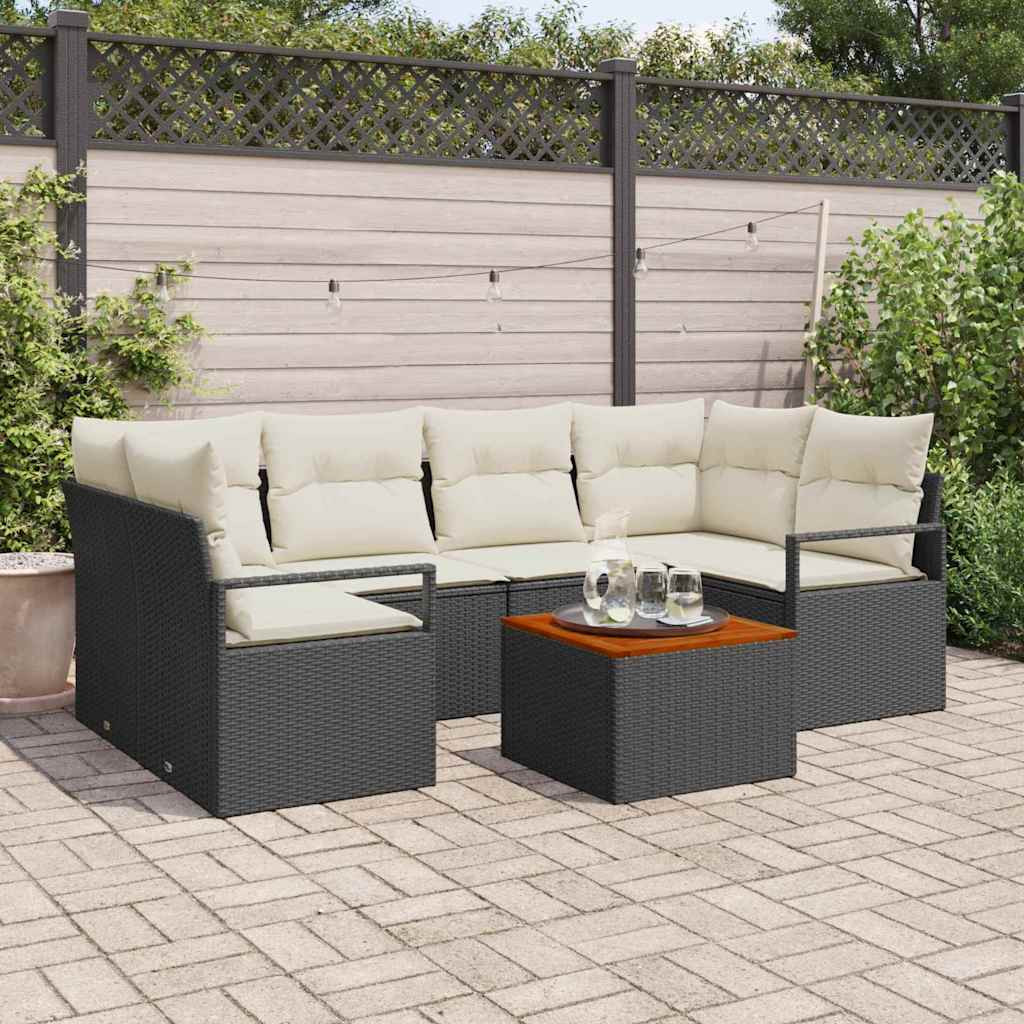 vidaXL Gartensofa-set mit Kissen 7 pcs Schwarz Poly-Rattan