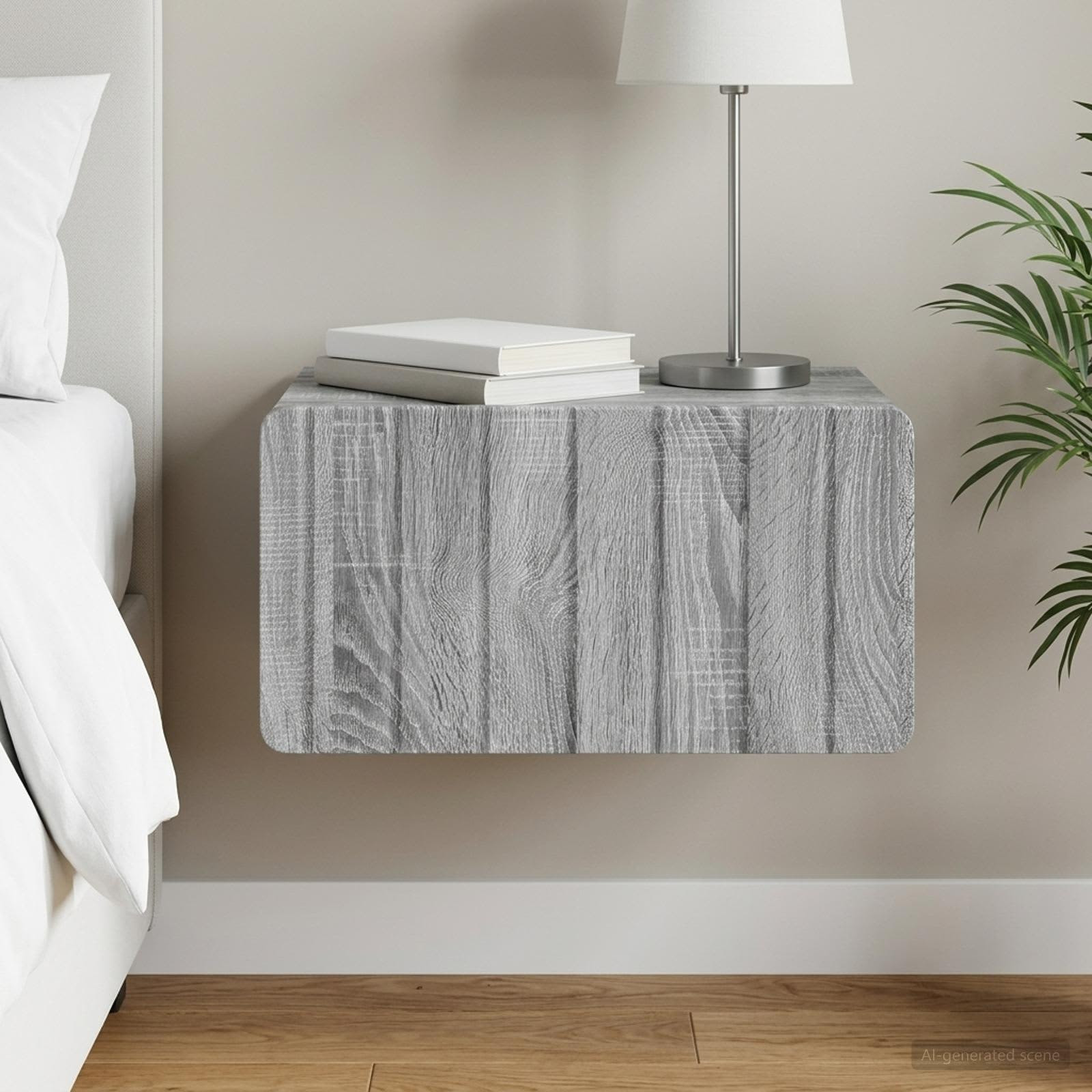 vidaXL Wandmontierter Nachttisch Graues Sonoma 49 x 34,5 x 24 cm