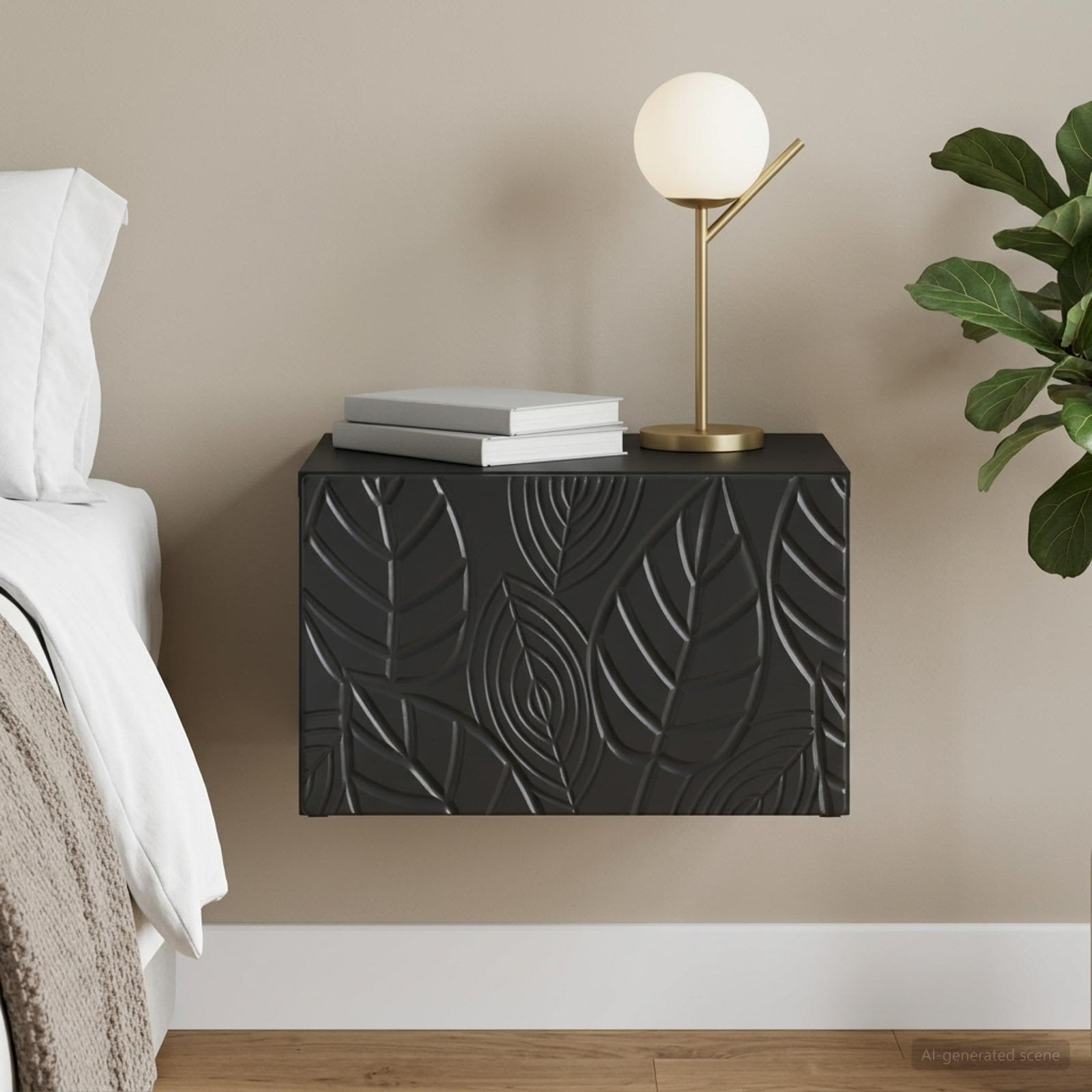 vidaXL Wandmontierter Nachttisch Schwarz 49 x 34,5 x 20 cm