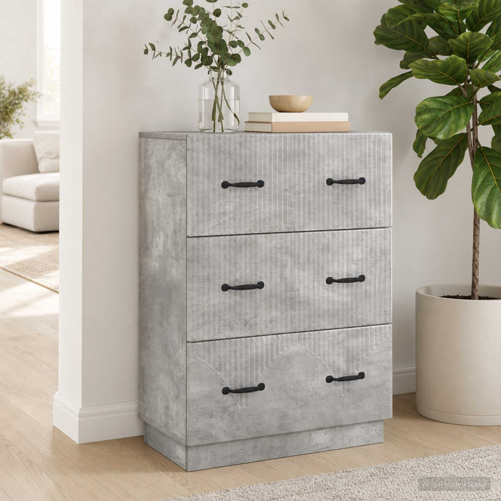 vidaXL Schubladenschrank Betongrau 66 x 34,5 x 87 cm Holzwerkstoff