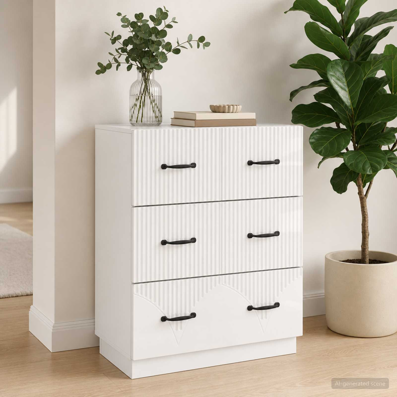 vidaXL Schubladenschrank Hochglanz Weiß 66 x 34,5 x 87 cm
