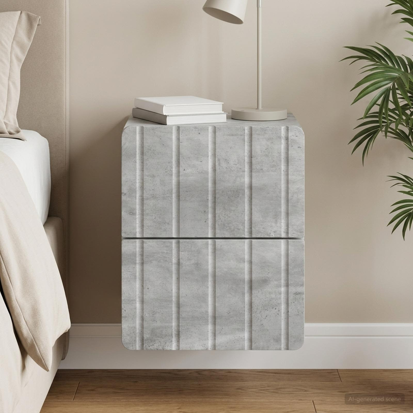 vidaXL Wandmontierter Nachttisch Betongrau 33 x 34,5 x 43 cm