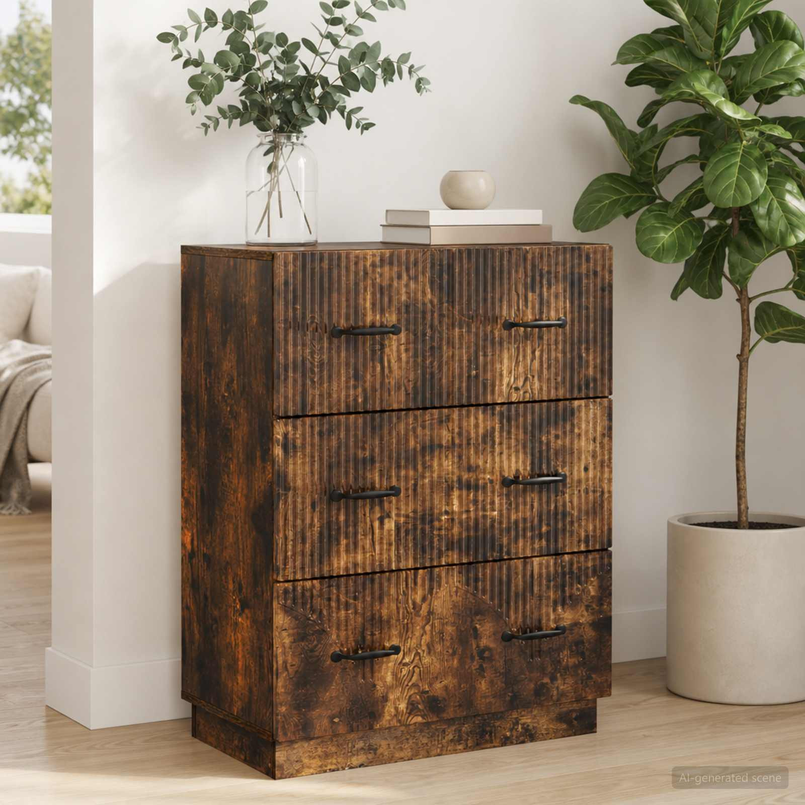 vidaXL Schubladenschrank Geräucherte Eiche 66 x 34,5 x 87 cm