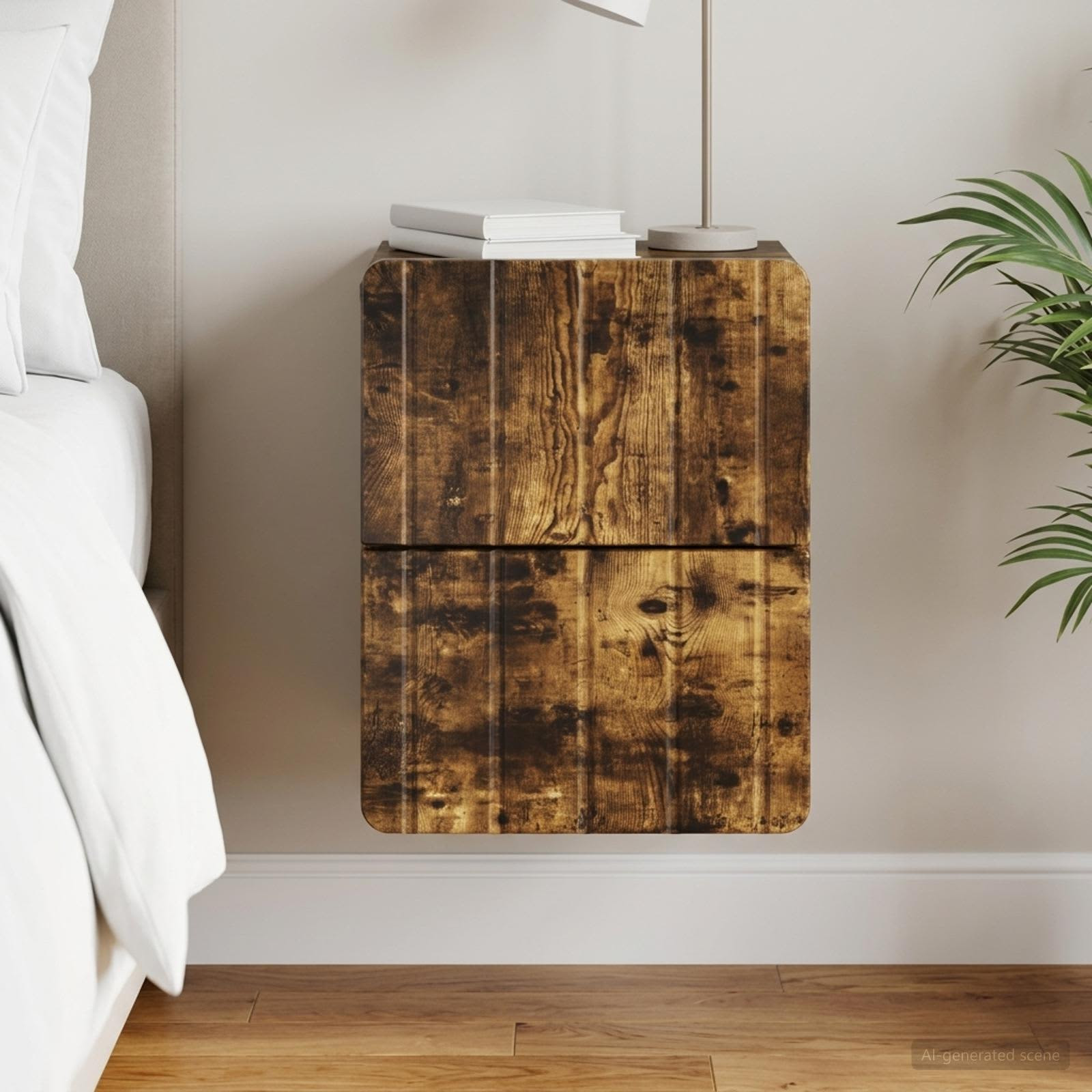 vidaXL Wandmontierter Nachttisch Geräucherte Eiche 33 x 34,5 x 43 cm