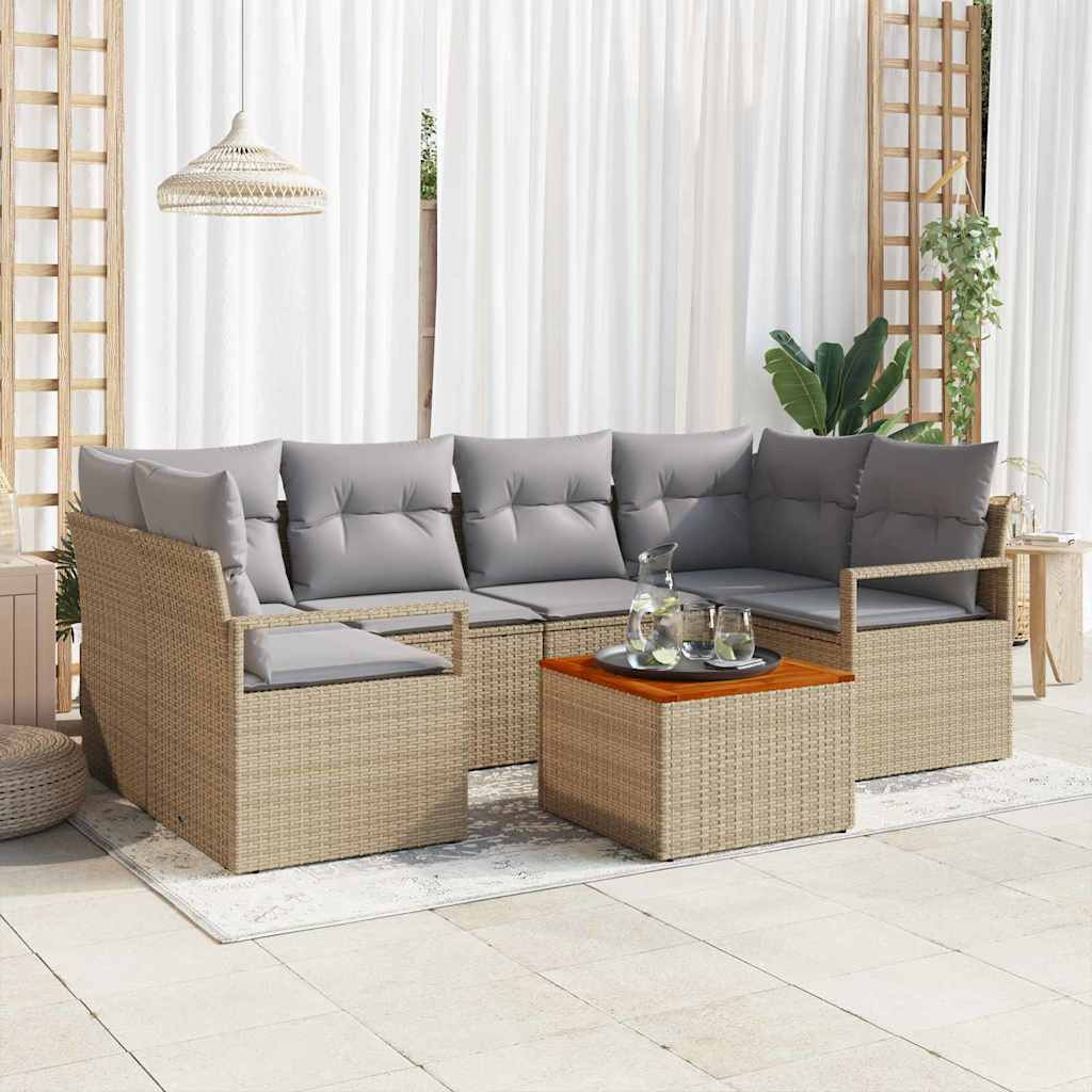 vidaXL Gartensofa-set mit Kissen 7 pcs Beige Poly-Rattan