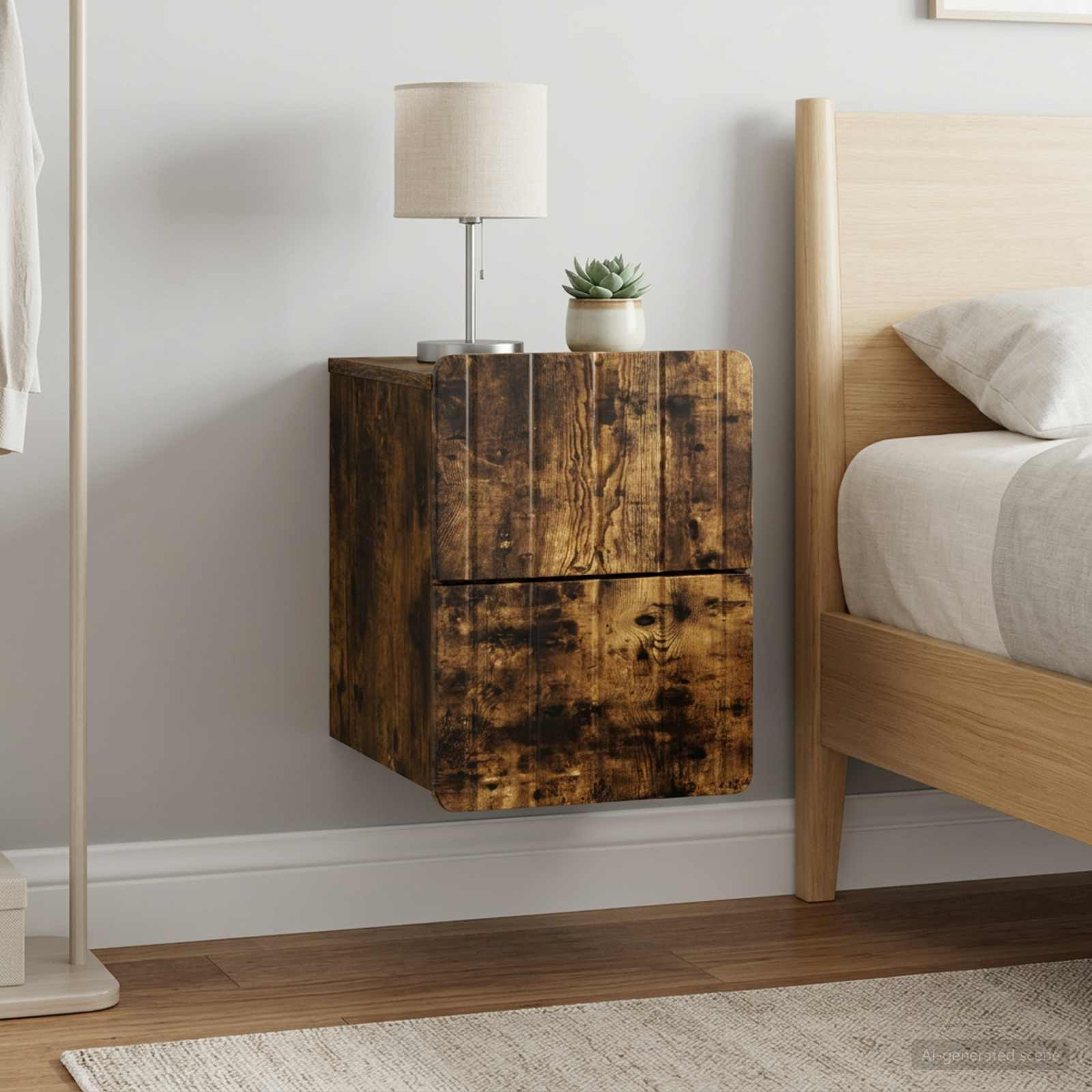 vidaXL Wandmontierter Nachttisch 2 pcs Geräucherte Eiche Holzwerkstoff
