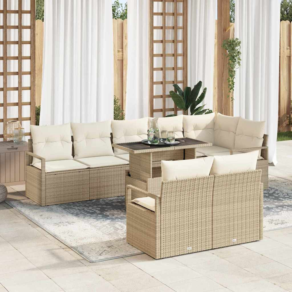 vidaXL Garten-Sofa-Set mit Kissen 9 pcs Beige und Creme Poly-Rattan