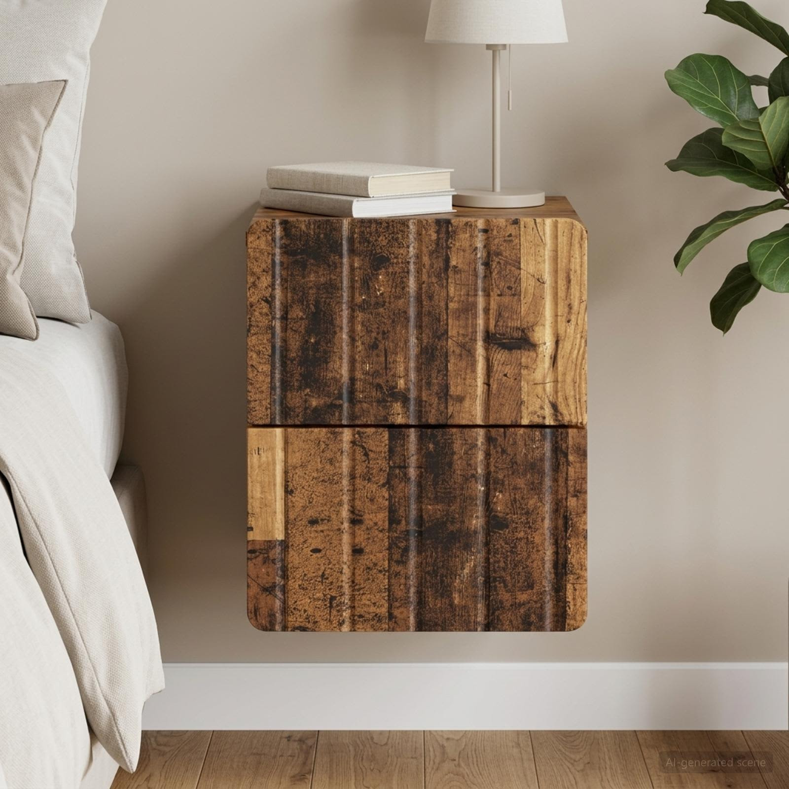 vidaXL Wandmontierter Nachttisch Altholz 33 x 34,5 x 43 cm