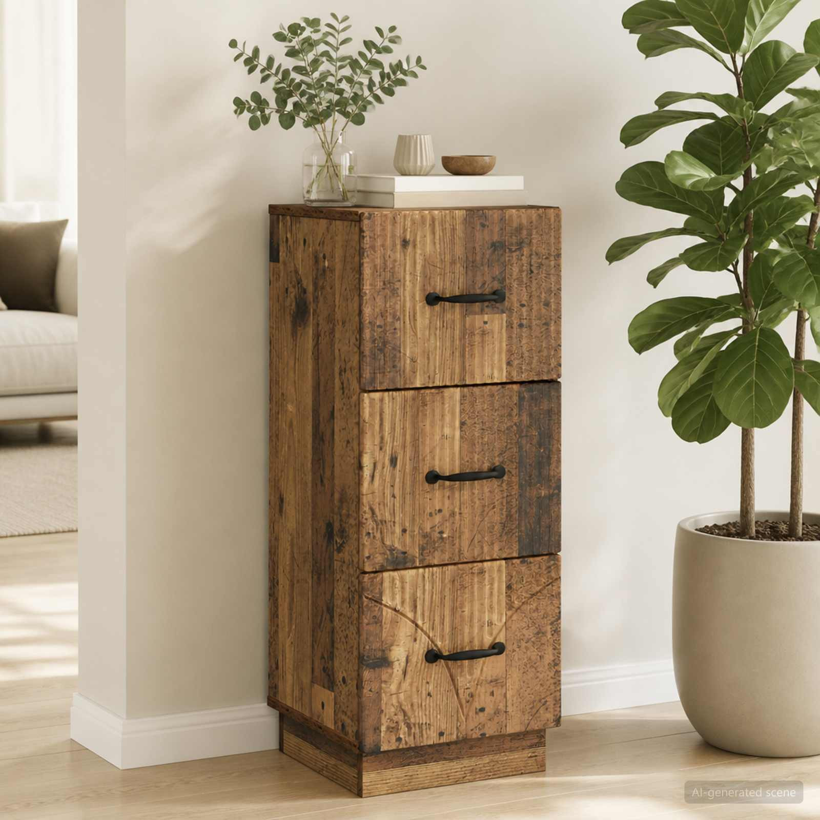 vidaXL Schubladenschrank Altholz 33 x 34,5 x 87 cm Holzwerkstoff