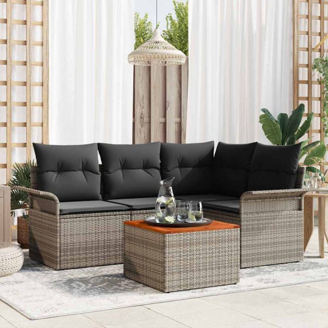 vidaXL Gartensofa-set mit Kissen 5 pcs Grau Poly-Rattan